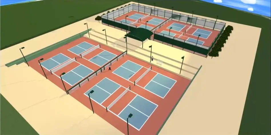 3D View of One Tennis Court Converted Into 4 Pickleball Courts
